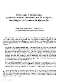 Ideología y literatura : perturbaciones literarias en la exégesis ideológica de la obra de Quevedo / Santiago Fernández Mosquera | Biblioteca Virtual Miguel de Cervantes