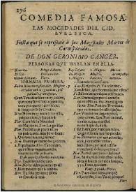 Las mocedades del Cid / de don Geronymo Cancer | Biblioteca Virtual Miguel de Cervantes