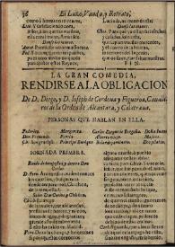 Rendirse a la obligacion / de D. Diego y D. Ioseph de Cordoua y Figueroa | Biblioteca Virtual Miguel de Cervantes