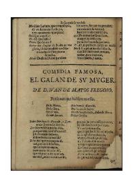 El galan de su muger / de D. Juan de Matos Fregoso [sic] | Biblioteca Virtual Miguel de Cervantes