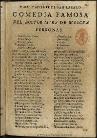 Vida y muerte de San Lazaro / del doctor Mira de Mescua | Biblioteca Virtual Miguel de Cervantes
