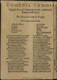 Segunda parte del Conde de Saldaña, y hechos de Bernardo del Carpio / de Aluaro Cubillo de Aragon | Biblioteca Virtual Miguel de Cervantes