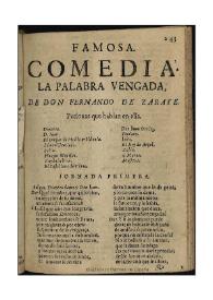 La palabra vengada / de Don Fernando de Zarate | Biblioteca Virtual Miguel de Cervantes