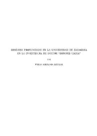 Discurso pronunciado en la Universidad de Zaragoza en la investidura de Doctor "Honoris Causa" / por Pablo Serrano Aguilar | Biblioteca Virtual Miguel de Cervantes