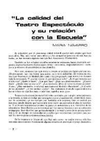 La calidad del Teatro Espectáculo y su relación con la Escuela / María Navarro | Biblioteca Virtual Miguel de Cervantes