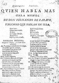 Quien habla mas obra menos [1678] / de Don Fernando de Zarate | Biblioteca Virtual Miguel de Cervantes