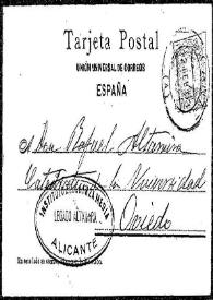 Tarjeta postal de Antonio a Rafael Altamira. [Alicante], 11 de febrero de 1903 | Biblioteca Virtual Miguel de Cervantes