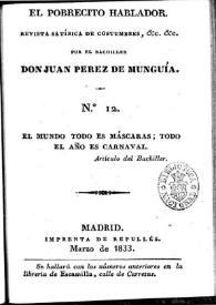 El Pobrecito Hablador : revista satírica de costumbres. Núm. 12 marzo de 1833 | Biblioteca Virtual Miguel de Cervantes