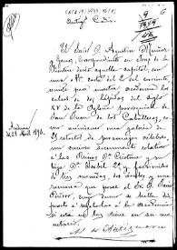 Carpetilla de expediente sobre la remisión por Agustín Muñoz y Gómez de los calcos de dos inscripciones del siglo XV, una serie de retratos de personajes célebres y un documento relativo a las Reinas María Cristina e Isabel II, así como facsimiles de dos monedas islámicas y una romana. | Biblioteca Virtual Miguel de Cervantes