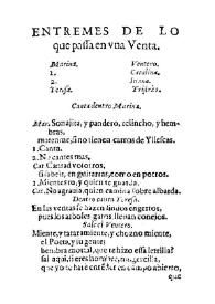 Entremes de Lo que passa en una venta / [de Velmonte] | Biblioteca Virtual Miguel de Cervantes