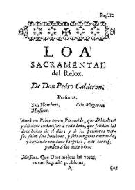 Loa sacramental del relox / de Don Pedro Calderon | Biblioteca Virtual Miguel de Cervantes