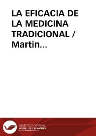 LA EFICACIA DE LA MEDICINA TRADICIONAL / Martin Herrero, José Antonio | Biblioteca Virtual Miguel de Cervantes