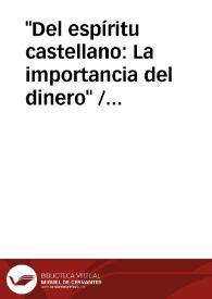 "Del espíritu castellano: La importancia del dinero" / Gonzalez Manjarres, Daniel | Biblioteca Virtual Miguel de Cervantes