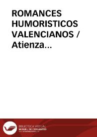 ROMANCES HUMORISTICOS VALENCIANOS / Atienza PeÑarrocha, Antonio | Biblioteca Virtual Miguel de Cervantes
