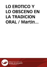 LO EROTICO Y LO OBSCENO EN LA TRADICION ORAL / Martin Criado, Arturo | Biblioteca Virtual Miguel de Cervantes