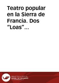 Teatro popular en la Sierra de Francia. Dos “Loas” perdidas de La Alberca (I) / Puerto, José Luis | Biblioteca Virtual Miguel de Cervantes