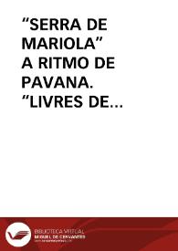 “SERRA DE MARIOLA” A RITMO DE PAVANA. “LIVRES DE DANCERIES” (PARIS, 1547-1566) DE CLAUDE GERVAIS / Pico Pascual, Miguel Angel | Biblioteca Virtual Miguel de Cervantes