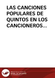 LAS CANCIONES POPULARES DE QUINTOS EN LOS CANCIONEROS DE CASTILLA Y LEON / Martin Sanchez, David | Biblioteca Virtual Miguel de Cervantes