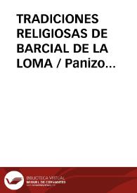 TRADICIONES RELIGIOSAS DE BARCIAL DE LA LOMA / Panizo Rodriguez, Juliana | Biblioteca Virtual Miguel de Cervantes