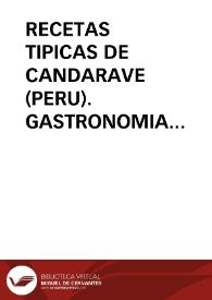RECETAS TIPICAS DE CANDARAVE (PERU). GASTRONOMIA POPULAR ANDINA / Rodriguez Benito, Juan Luis / RODRIGUEZ BENITO | Biblioteca Virtual Miguel de Cervantes