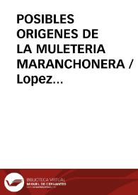 POSIBLES ORIGENES DE LA MULETERIA MARANCHONERA / Lopez De Los Mozos, José Ramón | Biblioteca Virtual Miguel de Cervantes