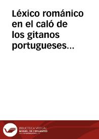 Léxico románico en el caló de los gitanos portugueses / Fuentes CaÑizares, Javier | Biblioteca Virtual Miguel de Cervantes
