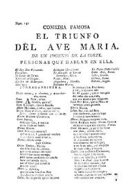 Comedia famosa. El triunfo del Ave Maria / de un ingenio de la corte | Biblioteca Virtual Miguel de Cervantes