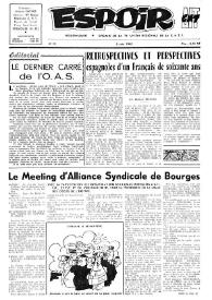 Espoir : Organe de la VIª Union régionale de la C.N.T.F. Num. 31, 5 août 1962 | Biblioteca Virtual Miguel de Cervantes