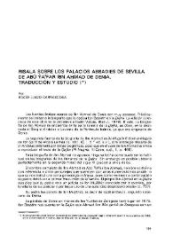 Risala sobre los palacios abbadíes de Sevilla de Abu Yafar Ibn Ahmad de Denia: traducción y estudio / por Rocío Lledó Carrascosa | Biblioteca Virtual Miguel de Cervantes