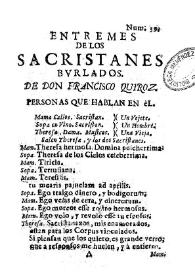 Entremeses de Los sacristanes burlados / de don Francisco Quiroz | Biblioteca Virtual Miguel de Cervantes