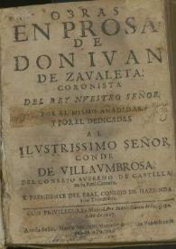 Obras en prosa / de don Iuan de Zaualeta, coronista del rey nuestro señor... | Biblioteca Virtual Miguel de Cervantes