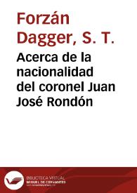 Acerca de la nacionalidad del coronel Juan José Rondón | Biblioteca Virtual Miguel de Cervantes