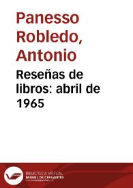 Reseñas de libros: abril de 1965 | Biblioteca Virtual Miguel de Cervantes