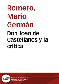 Don Joan de Castellanos y la crítica | Biblioteca Virtual Miguel de Cervantes