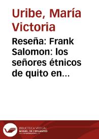 Reseña: Frank Salomon: los señores étnicos de quito en la época de los incas | Biblioteca Virtual Miguel de Cervantes