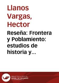 Reseña: Frontera y Poblamiento: estudios de historia y antropología de Colombia y Ecuador | Biblioteca Virtual Miguel de Cervantes