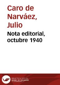 Nota editorial, octubre 1940 | Biblioteca Virtual Miguel de Cervantes