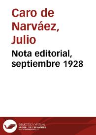Nota editorial, septiembre 1928 | Biblioteca Virtual Miguel de Cervantes