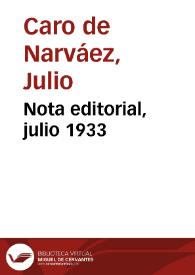 Nota editorial, julio 1933 | Biblioteca Virtual Miguel de Cervantes
