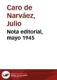 Nota editorial, mayo 1945 | Biblioteca Virtual Miguel de Cervantes