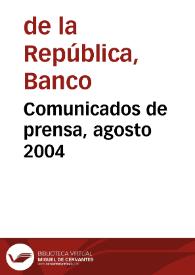 Comunicados de prensa, agosto 2004 | Biblioteca Virtual Miguel de Cervantes