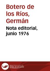 Nota editorial, junio 1976 | Biblioteca Virtual Miguel de Cervantes