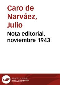 Nota editorial, noviembre 1943 | Biblioteca Virtual Miguel de Cervantes
