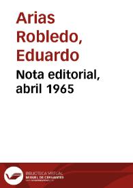 Nota editorial, abril 1965 | Biblioteca Virtual Miguel de Cervantes