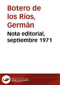 Nota editorial, septiembre 1971 | Biblioteca Virtual Miguel de Cervantes