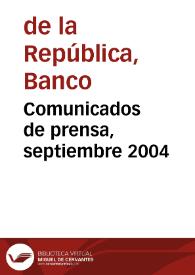 Comunicados de prensa, septiembre 2004 | Biblioteca Virtual Miguel de Cervantes