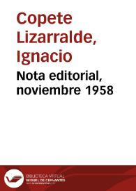 Nota editorial, noviembre 1958 | Biblioteca Virtual Miguel de Cervantes