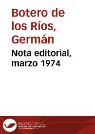 Nota editorial, marzo 1974 | Biblioteca Virtual Miguel de Cervantes