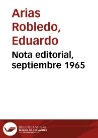 Nota editorial, septiembre 1965 | Biblioteca Virtual Miguel de Cervantes