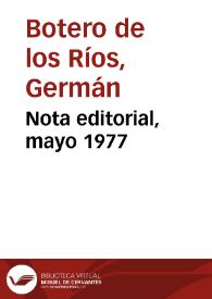 Nota editorial, mayo 1977 | Biblioteca Virtual Miguel de Cervantes